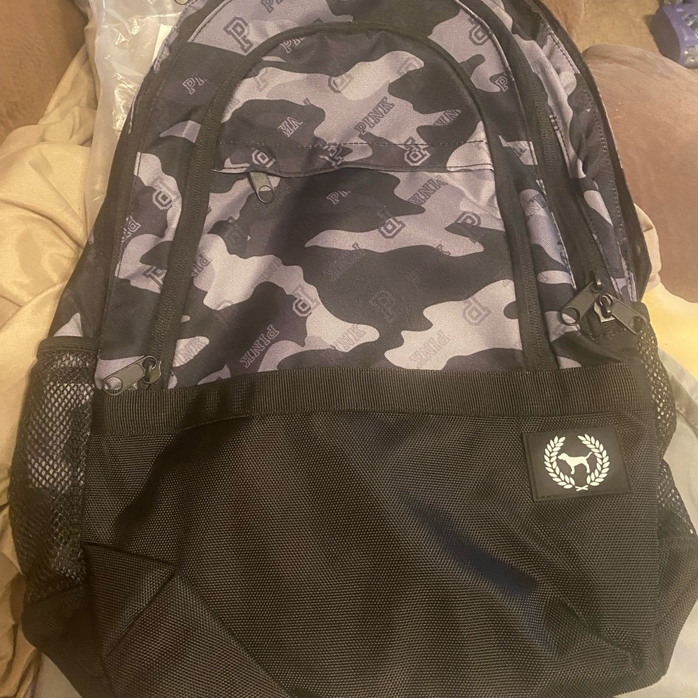 Victoria’s Secret PINK black and gray camo Collegiate backpack